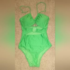 Aerie Cutout One Piece Swimsuit Green Large